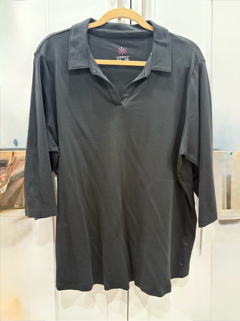 Isaac Mizrahi Black 3/4 Sleeve Polo
